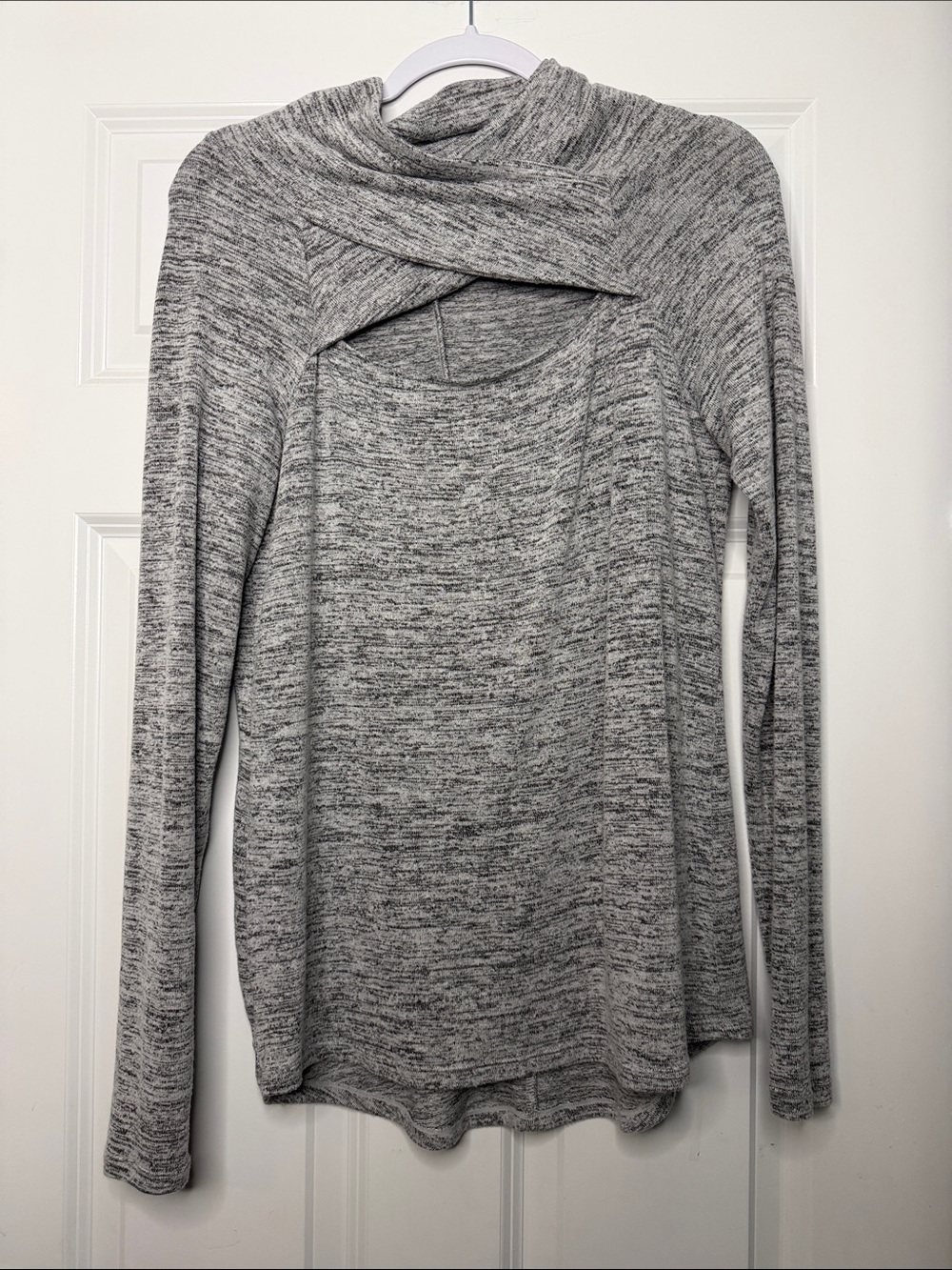 Gray Cross-Front Long Sleeve Women's Sweater